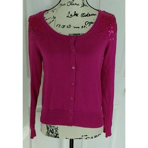 ELLE magenta button cardigan with sequins, small